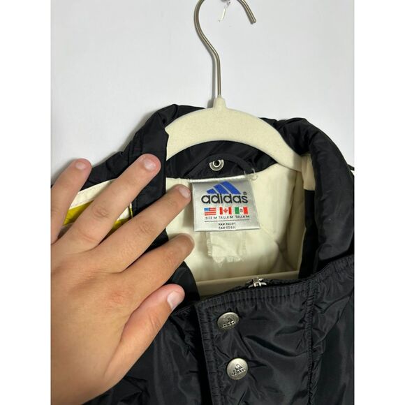 Adidas Coat Men's size Medium Black Yellow Puffer Long Line Vintage Jacket 90s - Picture 5 of 7